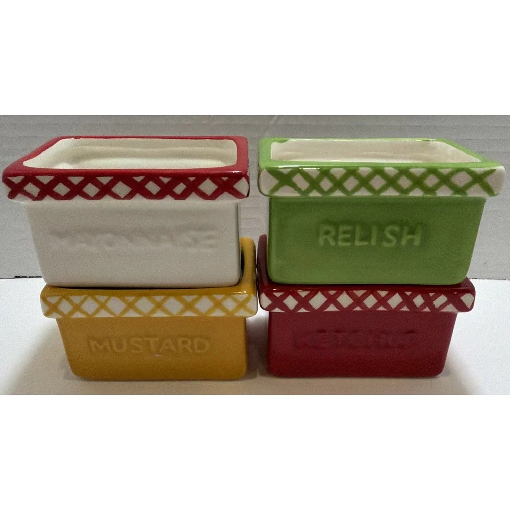 Vintage Pier 1 Ceramic Set of 4 Condiment Dishes Retro Picnic Summer July 4th